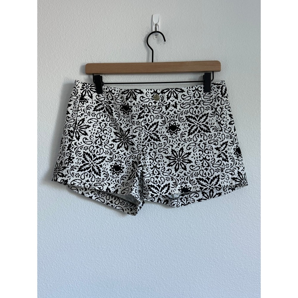 J.Crew Chino Shorts 4 Black White Floral Paisley Damask Print Stretch Cotton